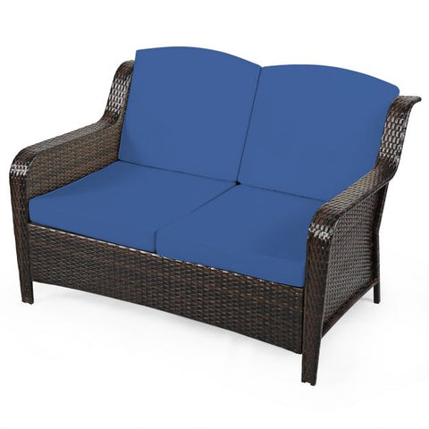 Garden Ottoman and Sofa Furniture Set with Removable Cushions n Navy
