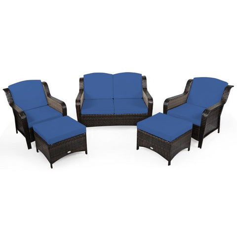 Garden Ottoman and Sofa Furniture Set with Removable Cushions n Navy