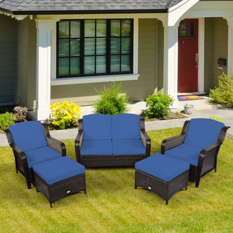 Garden Ottoman and Sofa Furniture Set with Removable Cushions n Navy