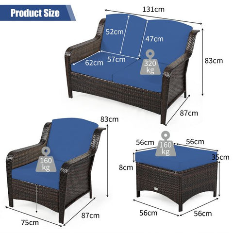 Garden Ottoman and Sofa Furniture Set with Removable Cushions n Navy