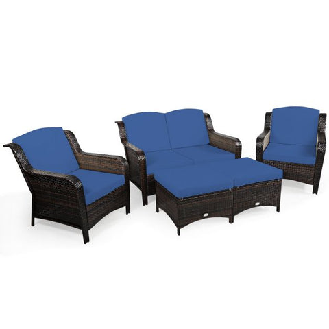 Garden Ottoman and Sofa Furniture Set with Removable Cushions n Navy