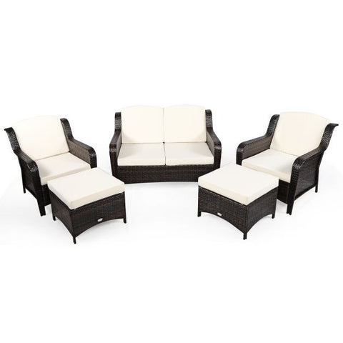 Garden Ottoman and Sofa Furniture Set with Removable Cushions n Navy