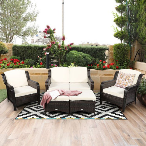Garden Ottoman and Sofa Furniture Set with Removable Cushions n Navy