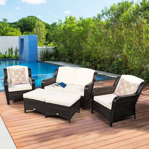 Garden Ottoman and Sofa Furniture Set with Removable Cushions n Navy