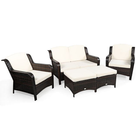 Garden Ottoman and Sofa Furniture Set with Removable Cushions n Navy