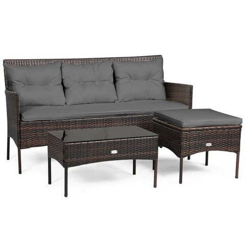 Garden Wicker Furniture Set with Tempered Glass table and Cushions in White