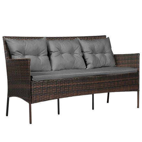 Garden Wicker Furniture Set with Tempered Glass table and Cushions in White