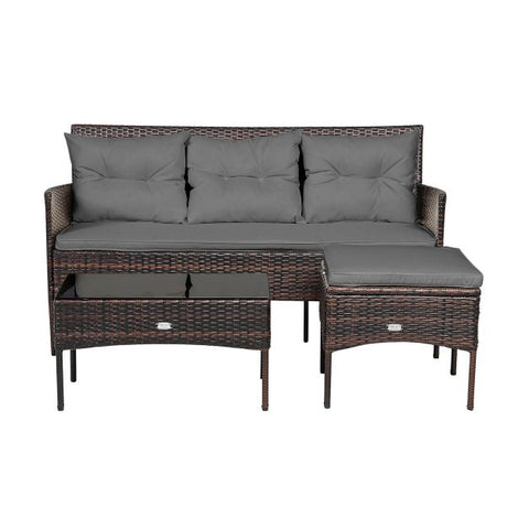 Garden Wicker Furniture Set with Tempered Glass table and Cushions in White