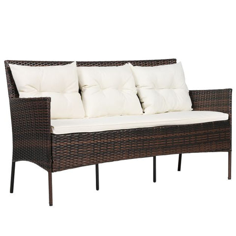 Garden Wicker Furniture Set with Tempered Glass table and Cushions in White