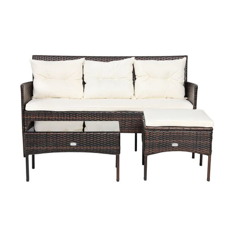 Garden Wicker Furniture Set with Tempered Glass table and Cushions in White