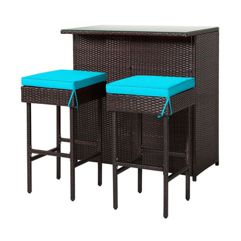 Garden Bar Table and Stools Set with soft cushions in Turquoise