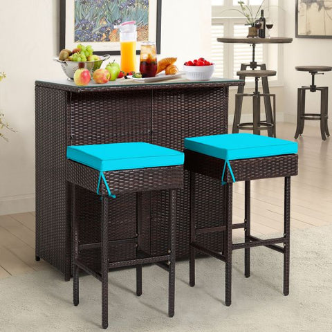 Garden Bar Table and Stools Set with soft cushions in Turquoise