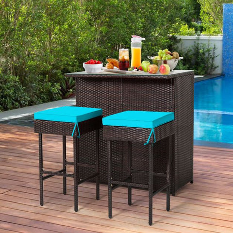 Garden Bar Table and Stools Set with soft cushions in Turquoise