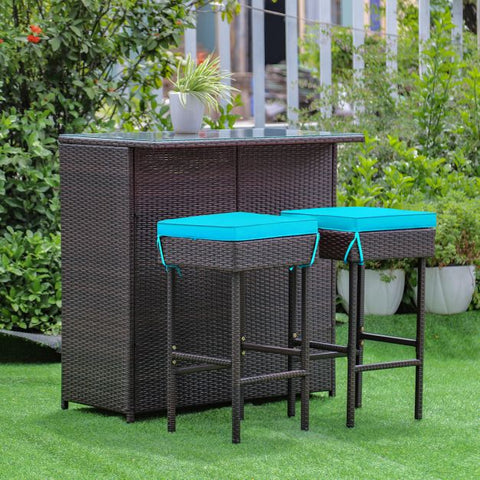Garden Bar Table and Stools Set with soft cushions in Turquoise