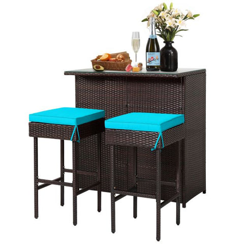 Garden Bar Table and Stools Set with soft cushions in Turquoise