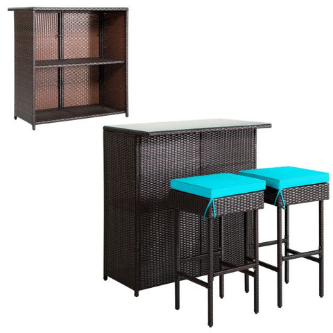 Garden Bar Table and Stools Set with soft cushions in Turquoise