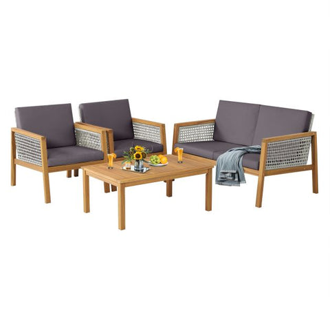 Outdoor Wicker Furniture Set with Loveseat and Coffee Table in Grey