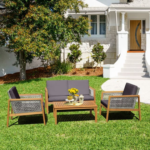 Outdoor Wicker Furniture Set with Loveseat and Coffee Table in Grey