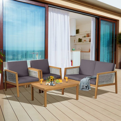 Outdoor Wicker Furniture Set with Loveseat and Coffee Table in Grey