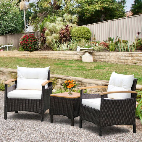 Outdoor Furniture Set made with Rattan material and soft cushions in off-white