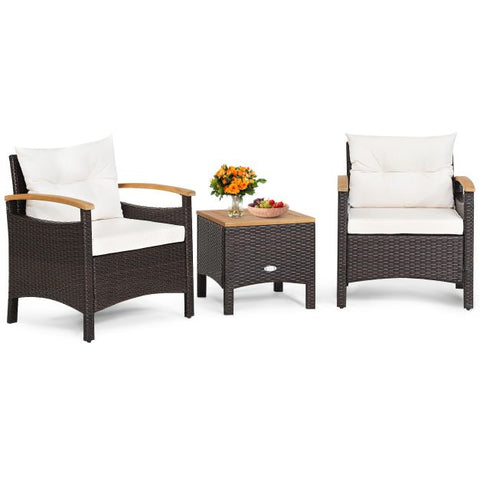 Outdoor Furniture Set made with Rattan material and soft cushions in off-white