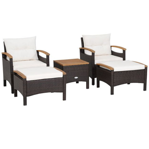 Garden Ottoman and Sofa Furniture Set with Removable Cushions in White