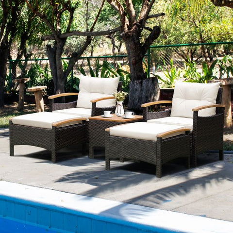 Garden Ottoman and Sofa Furniture Set with Removable Cushions in White