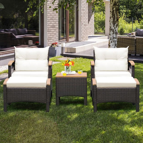 Garden Ottoman and Sofa Furniture Set with Removable Cushions in White