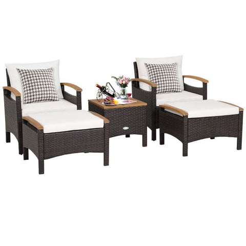 Garden Ottoman and Sofa Furniture Set with Removable Cushions in White
