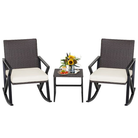 Garden Rattan Bistro Set with Coffee Table and Rocking Chairs