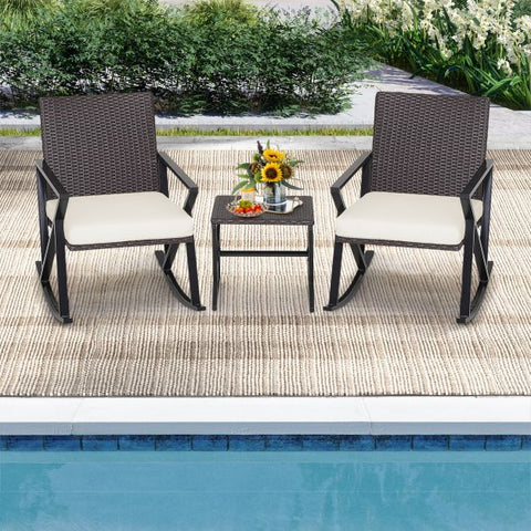 Garden Rattan Bistro Set with Coffee Table and Rocking Chairs