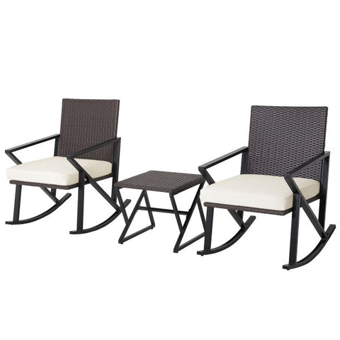 Garden Rattan Bistro Set with Coffee Table and Rocking Chairs