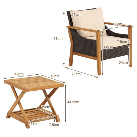 Crown Outdoor Table and Chairs Furniture Set in Brown