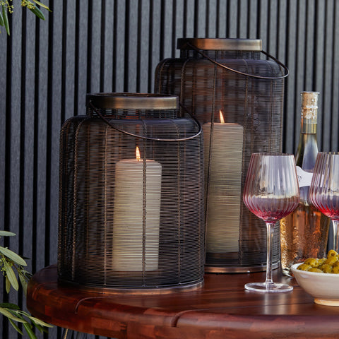 Outdoor Lantern with Metal Woven Industrial Design