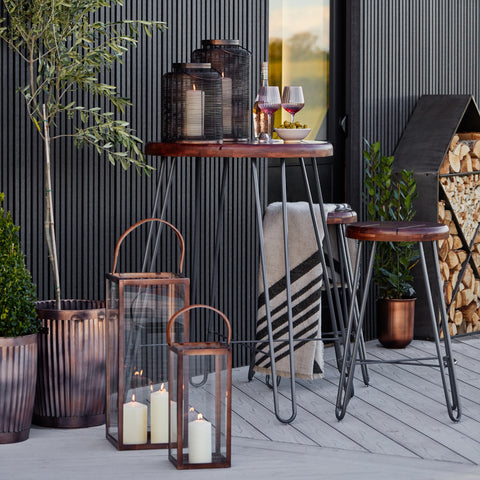 Outdoor Lantern with Metal Woven Industrial Design