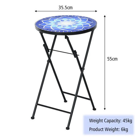 Stylish Foldable Side Table with Mosaic design in Ceramic Tile