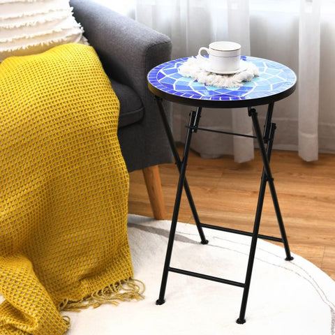 Stylish Foldable Side Table with Mosaic design in Ceramic Tile