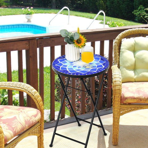 Stylish Foldable Side Table with Mosaic design in Ceramic Tile