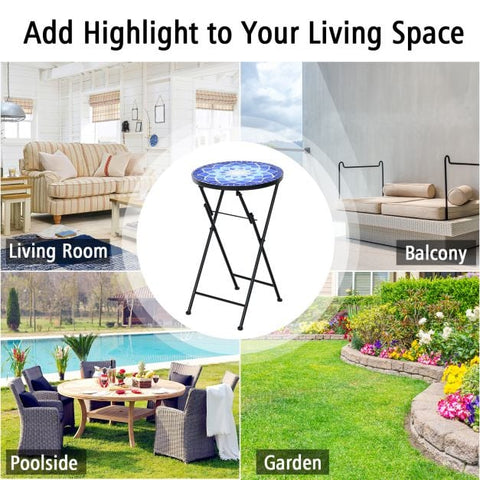 Stylish Foldable Side Table with Mosaic design in Ceramic Tile