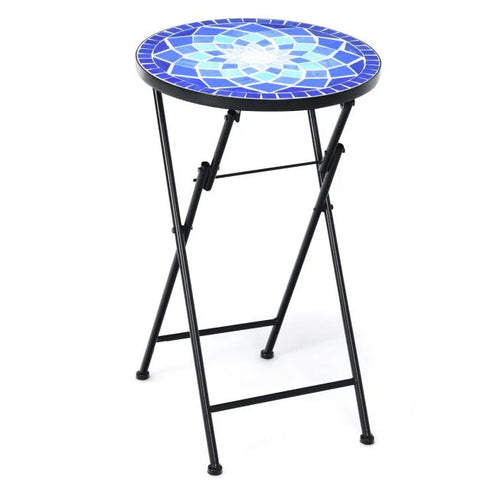 Stylish Foldable Side Table with Mosaic design in Ceramic Tile