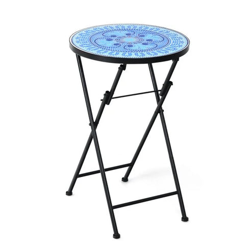 Stylish Foldable Side Table with Mosaic design in Ceramic Tile