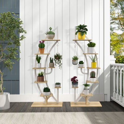 Elegant 8 Tier Half Moon Plant Stand with Hooks