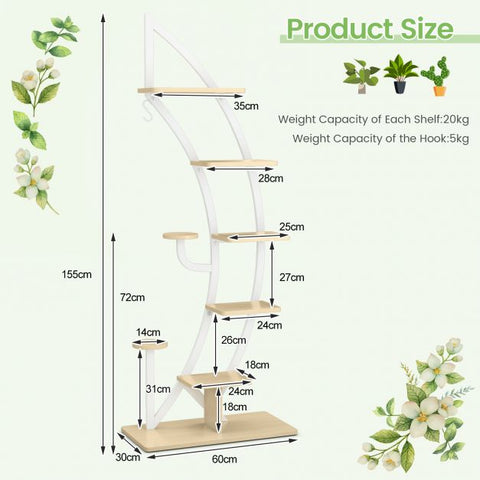 Elegant 8 Tier Half Moon Plant Stand with Hooks