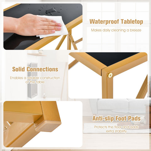 Stylish Gold Framed Entryway Console Table with Tempered Glass Table Top and Geometric Frame