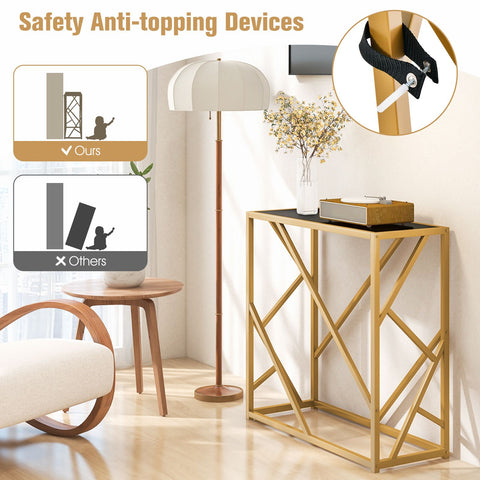 Stylish Gold Framed Entryway Console Table with Tempered Glass Table Top and Geometric Frame