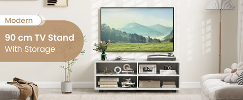 Minimalistic TV Stand with 5-Position Adjustable Shelves and Ample Storage in White