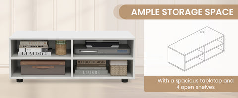 Minimalistic TV Stand with 5-Position Adjustable Shelves and Ample Storage in White