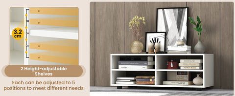 Minimalistic TV Stand with 5-Position Adjustable Shelves and Ample Storage in White