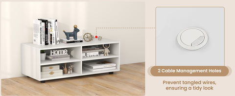 Minimalistic TV Stand with 5-Position Adjustable Shelves and Ample Storage in White