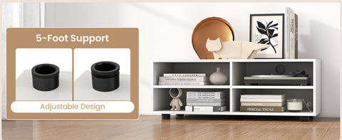 Minimalistic TV Stand with 5-Position Adjustable Shelves and Ample Storage in White